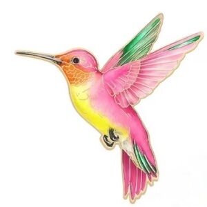 Vibrant Pink and Yellow Hummingbird Brooch